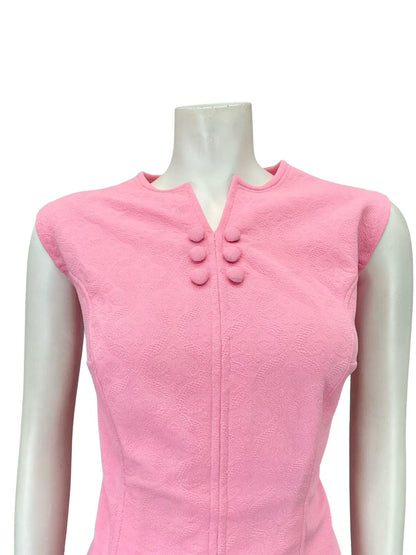 VTG 60S MOD GOGO BRIGHT PINK MONOCHROME WIGGLE PARTY DRESS 16