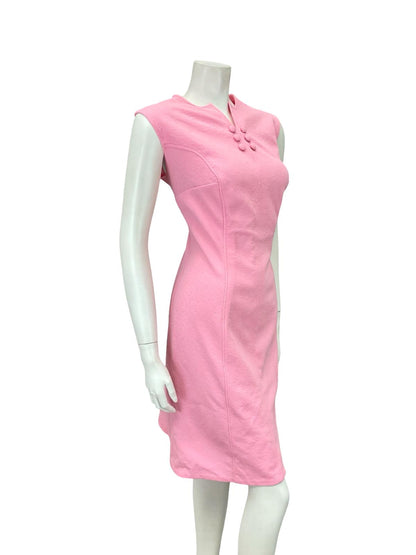 VTG 60S MOD GOGO BRIGHT PINK MONOCHROME WIGGLE PARTY DRESS 16