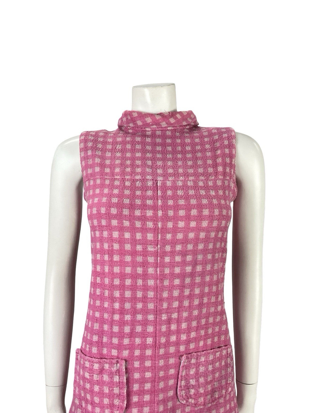 VTG 60S PINK GREY MOD GOGO GEOMETRIC FLORAL TOWELLING SHIFT DRESS 8