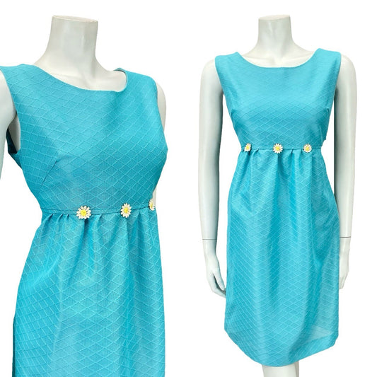VTG 60S MOD GOGO BLUE DAISY TULIP COCKTAIL PARTY MINI DRESS 10