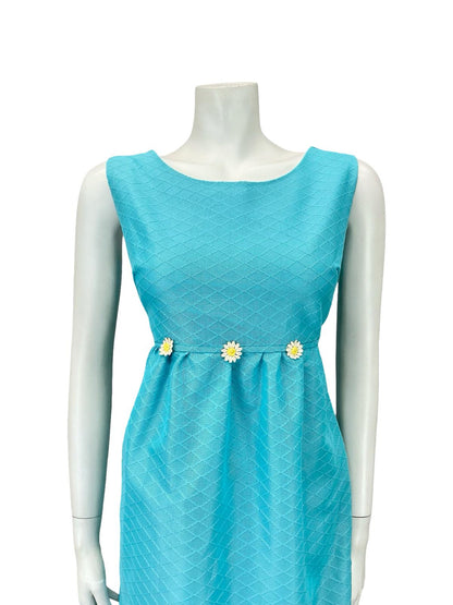 VTG 60S MOD GOGO BLUE DAISY TULIP COCKTAIL PARTY MINI DRESS 10