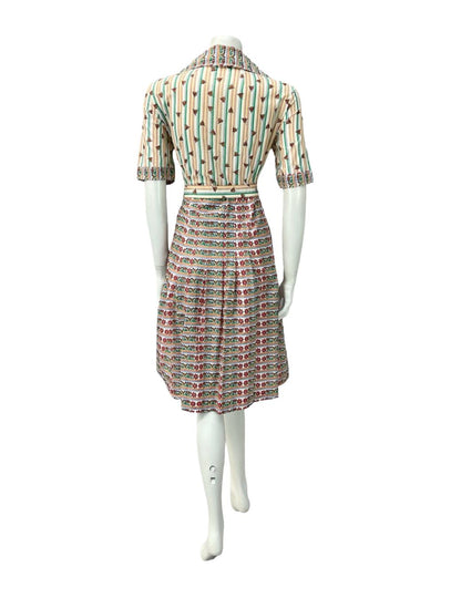 VTG 70S PURPLE YELLOW RED WHITE STRIPED FLORAL DAGGER BELTE SHIRT DRESS 12 14