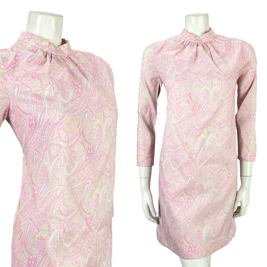 VTG 60S SUE BRETT PINK PURPLE BEIGE PSYCHEDELIC PAISLEY MOD GOGO SHIFT DRESS 8