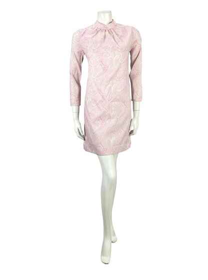VTG 60S SUE BRETT PINK PURPLE BEIGE PSYCHEDELIC PAISLEY MOD GOGO SHIFT DRESS 8
