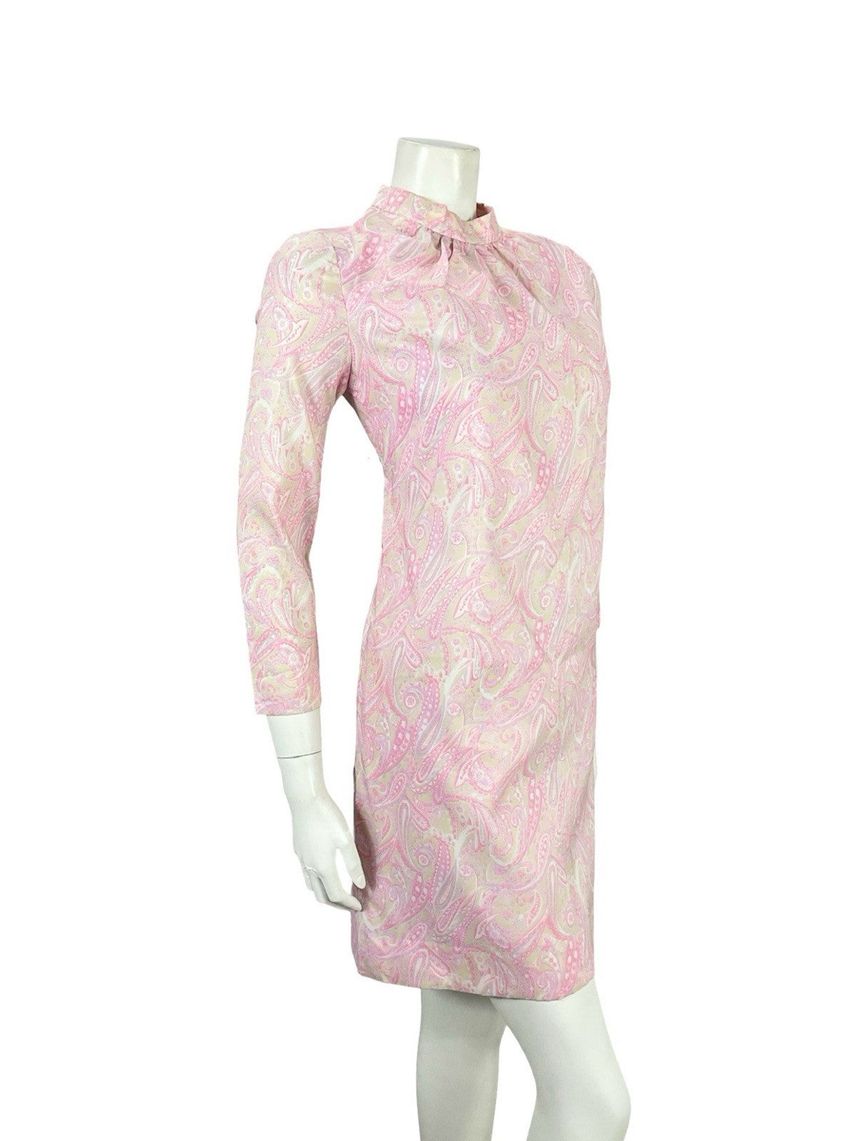 VTG 60S SUE BRETT PINK PURPLE BEIGE PSYCHEDELIC PAISLEY MOD GOGO SHIFT DRESS 8