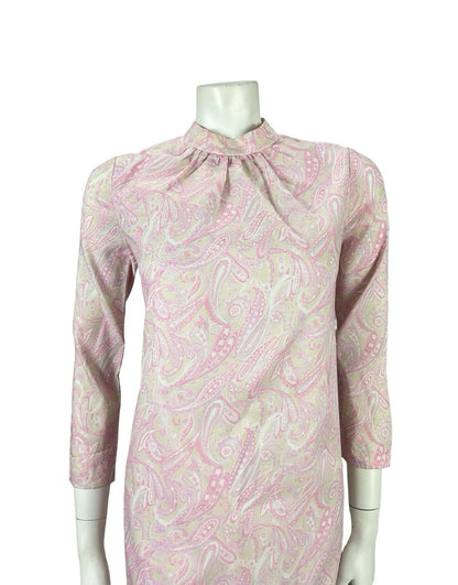 VTG 60S SUE BRETT PINK PURPLE BEIGE PSYCHEDELIC PAISLEY MOD GOGO SHIFT DRESS 8