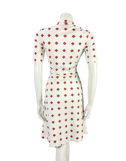 VTG 60S 70S RED WHITE GEOMETRIC SQUARE DAGGER NOTCH LAPEL SHIRT DRESS 8 10 S
