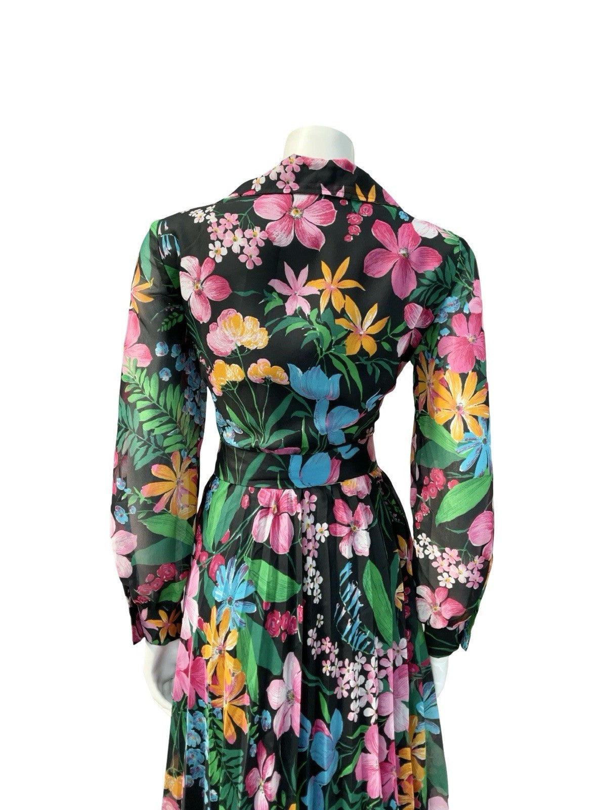 VTG 60S 70S BLACK PINK BLUE YELLOW OPEN COLLAR PLEATED SHIRT DRESS 10 12