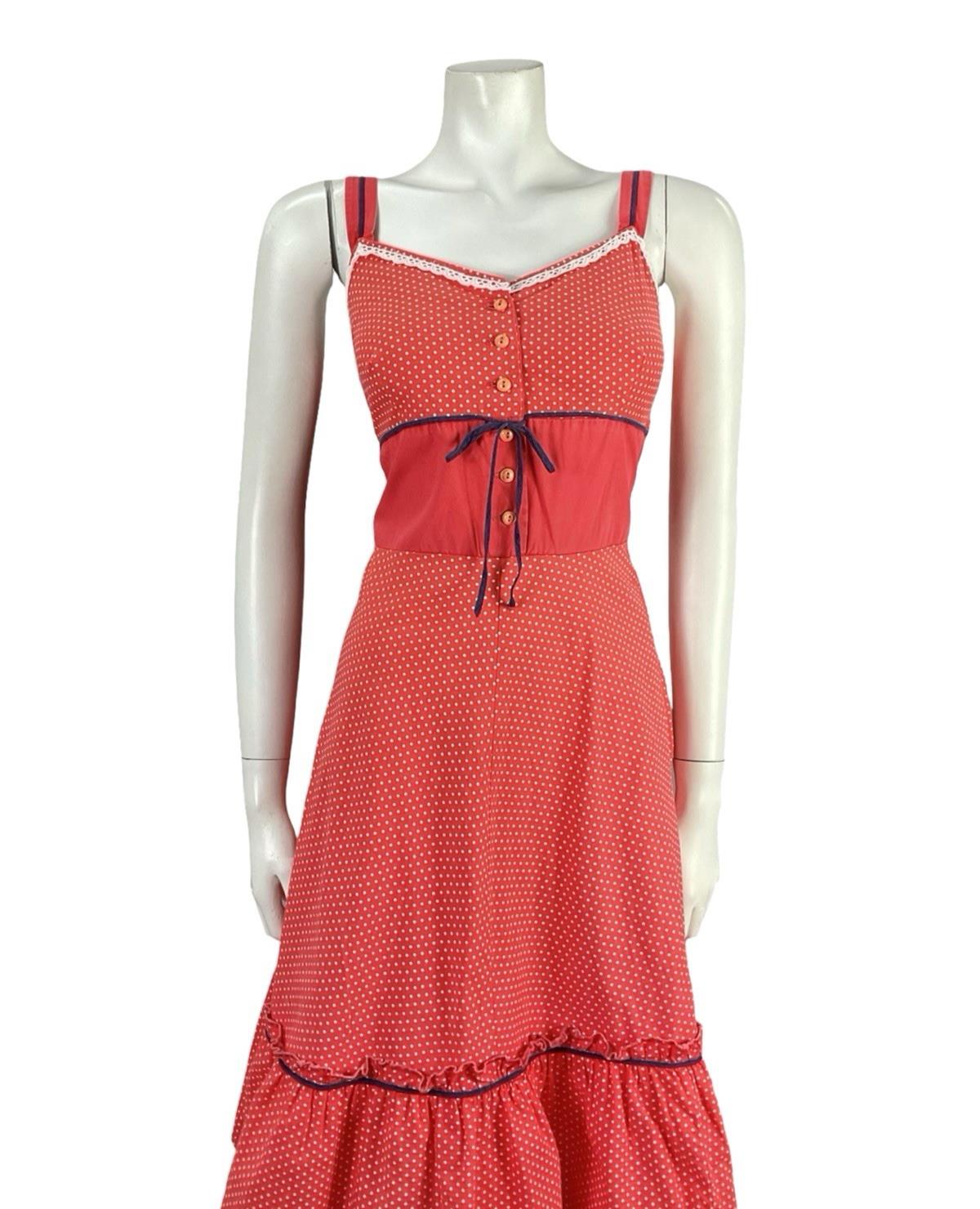 VTG 70S RED WHITE BLUE RIC RAC COTTAGE POLKA DOT SWEETHEART SWING DRESS 4 6 XS
