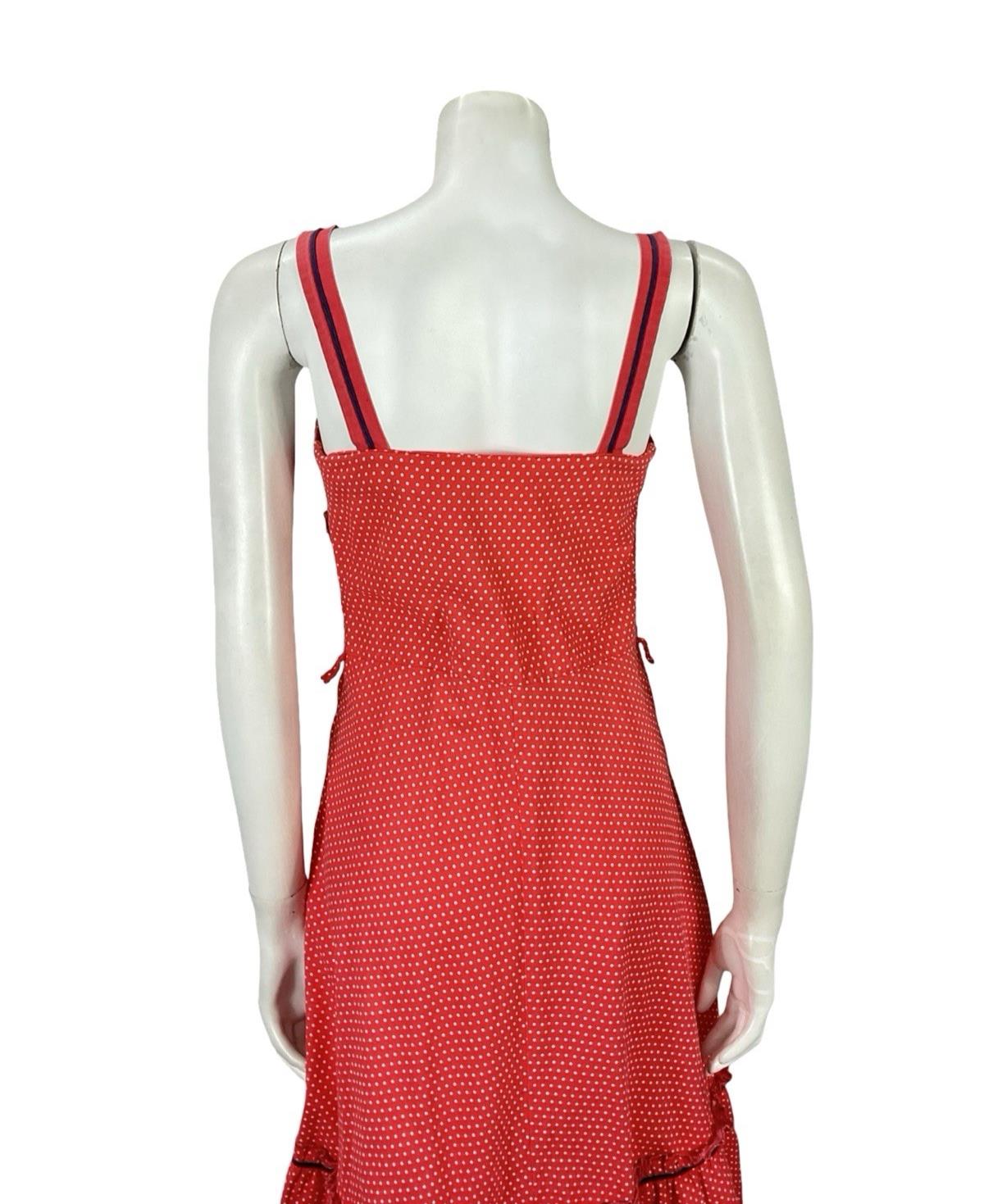 VTG 70S RED WHITE BLUE RIC RAC COTTAGE POLKA DOT SWEETHEART SWING DRESS 4 6 XS