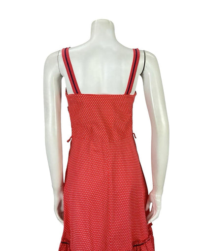 VTG 70S RED WHITE BLUE RIC RAC COTTAGE POLKA DOT SWEETHEART SWING DRESS 4 6 XS