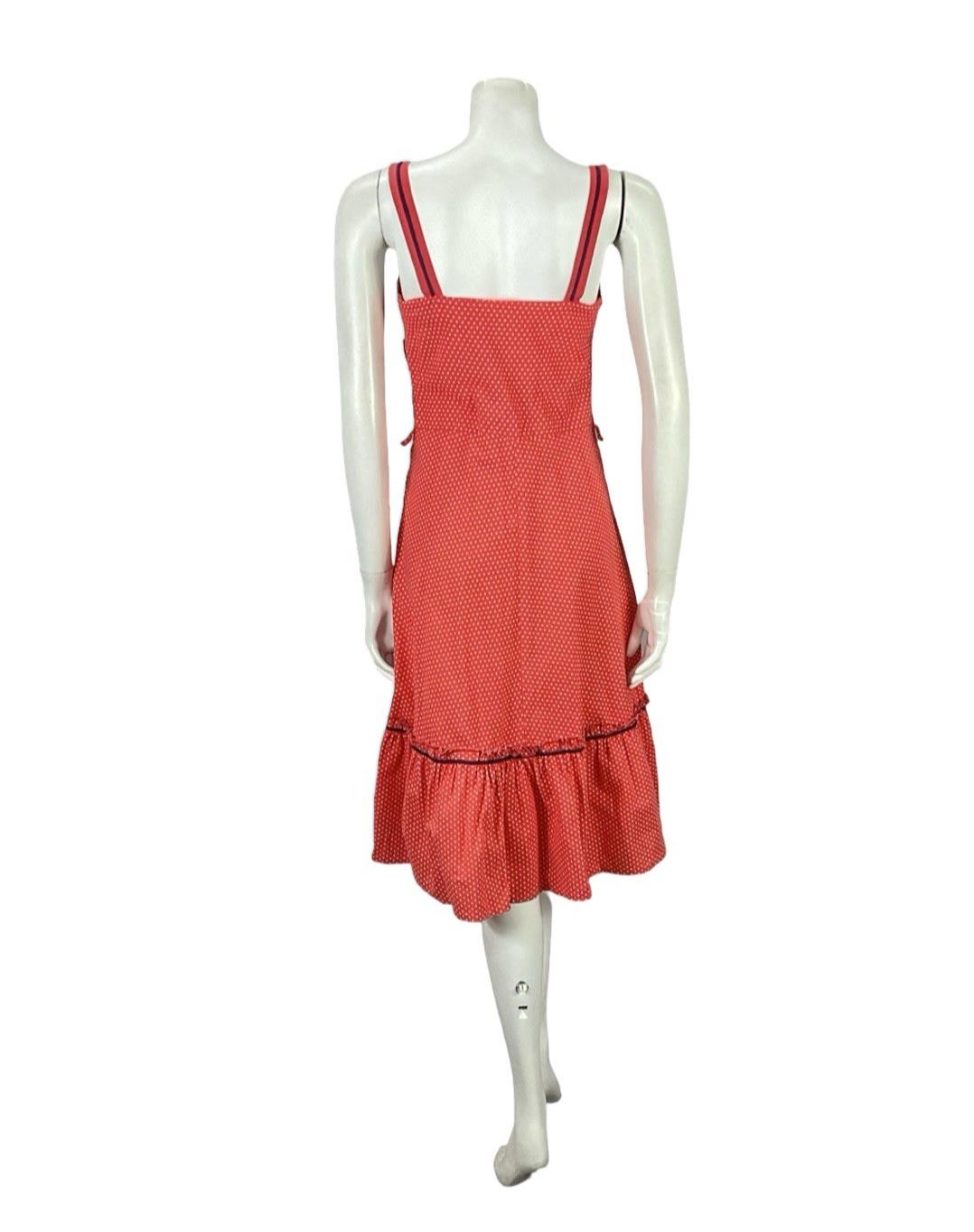 VTG 70S RED WHITE BLUE RIC RAC COTTAGE POLKA DOT SWEETHEART SWING DRESS 4 6 XS