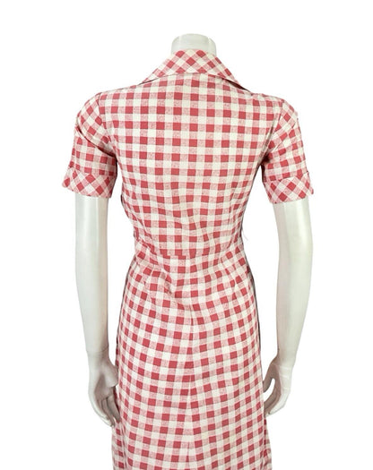 VTG 70S MOD RED WHITE GINHAM COTTAGE DAGGER A LINE SHIRT DRESS 8