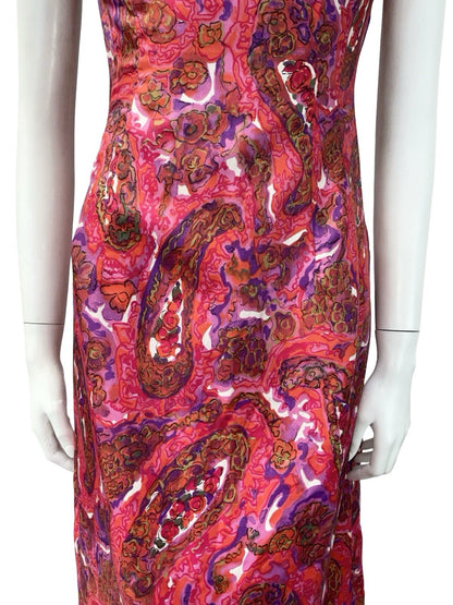 VTG 60S PINK PURPLE BROWN PSYCHEDELIC FLORAL PAISLEY MOD MIDI DRESS 14