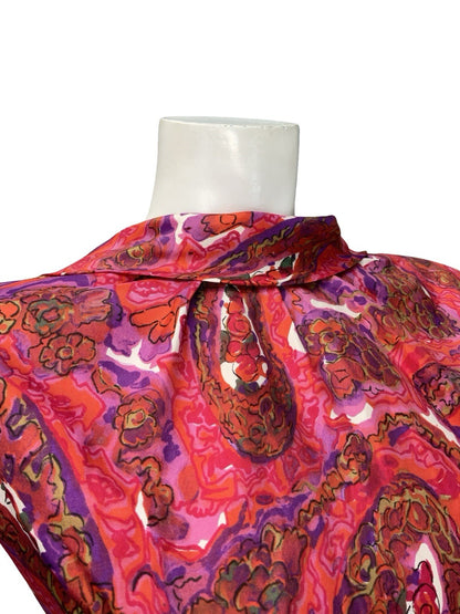 VTG 60S PINK PURPLE BROWN PSYCHEDELIC FLORAL PAISLEY MOD MIDI DRESS 14