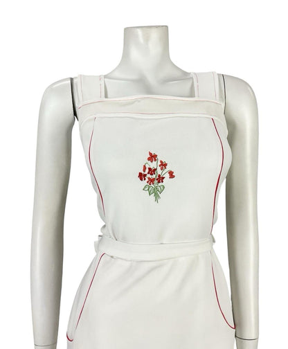 VTG 60S 70S WHITE RED COTTAGE FLORAL EMBROIDERY PINAFORE SUN DRESS 12