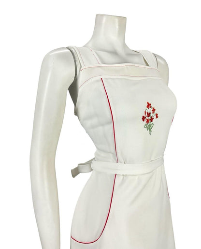 VTG 60S 70S WHITE RED COTTAGE FLORAL EMBROIDERY PINAFORE SUN DRESS 12