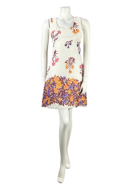 VTG 60S WHITE RED PINK ORANGE PURPLE MOD GOGO MINI FLORAL EMPIRE MINI DRESS 8