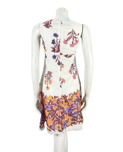 VTG 60S WHITE RED PINK ORANGE PURPLE MOD GOGO MINI FLORAL EMPIRE MINI DRESS 8