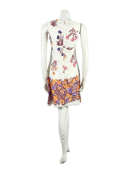 VTG 60S WHITE RED PINK ORANGE PURPLE MOD GOGO MINI FLORAL EMPIRE MINI DRESS 8