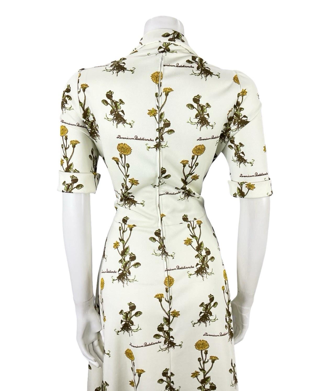 VTG 70S CREAM YELLOW GREEN BOTANICAL FLORAL LEOPARDS BANE SHIRT DRESS 10 12