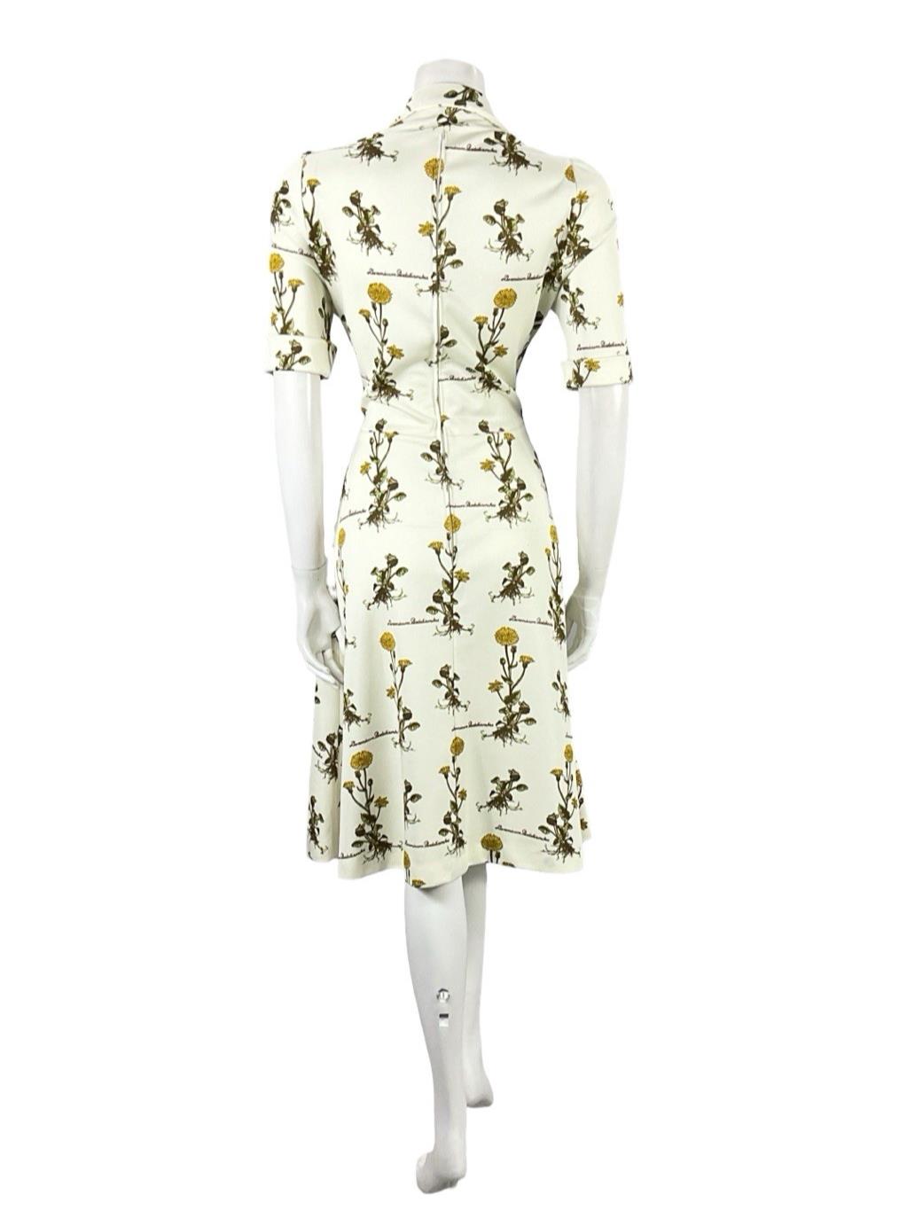 VTG 70S CREAM YELLOW GREEN BOTANICAL FLORAL LEOPARDS BANE SHIRT DRESS 10 12