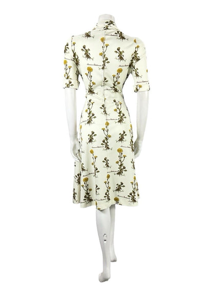 VTG 70S CREAM YELLOW GREEN BOTANICAL FLORAL LEOPARDS BANE SHIRT DRESS 10 12