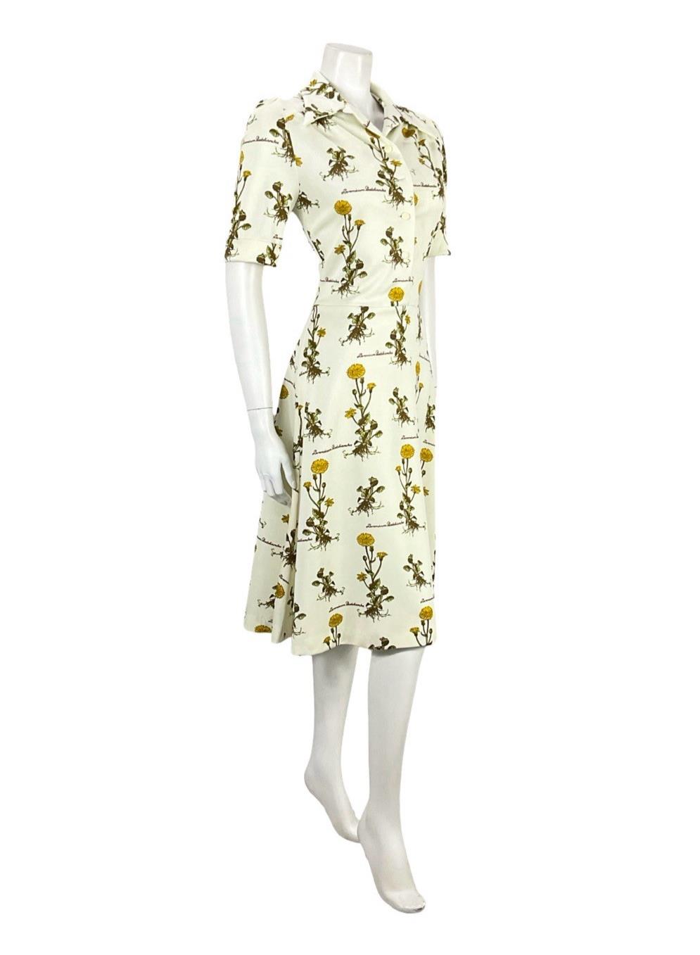 VTG 70S CREAM YELLOW GREEN BOTANICAL FLORAL LEOPARDS BANE SHIRT DRESS 10 12