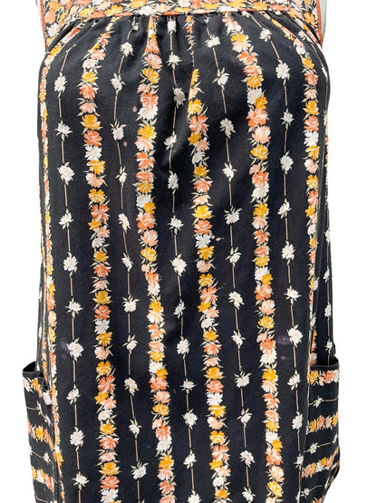 VTG 60S 70S BLACK YELLOW ORANGE FLORAL STRIPE TENT PINAFORE SMOCK DRESS 10