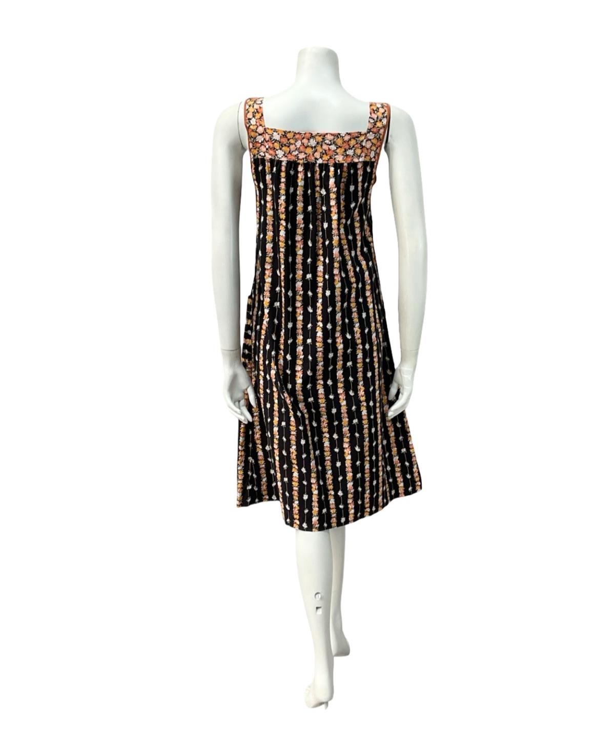 VTG 60S 70S BLACK YELLOW ORANGE FLORAL STRIPE TENT PINAFORE SMOCK DRESS 10