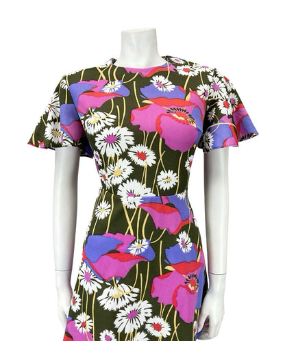 VTG 60S 70S GREEN WHITE PINK PURPLE FLORAL DAISY POPPY SWING MINI DRESS 12 14 M