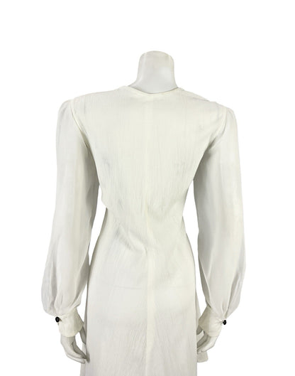 VTG 60S 70S WHITE BLACK PLISSE MESH BISHOP SLEEVES MOD A LINE SHIFT DRESS 12