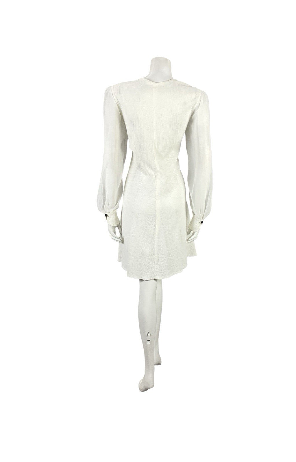 VTG 60S 70S WHITE BLACK PLISSE MESH BISHOP SLEEVES MOD A LINE SHIFT DRESS 12