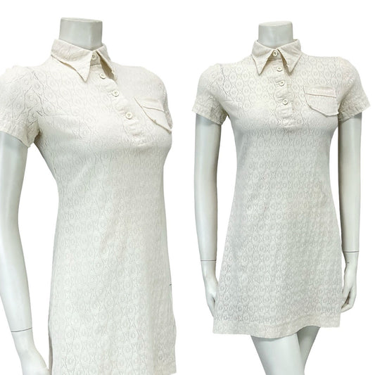 VTG 60S CREAM LACE DAGGER COLLAR MOD GOGO BOHO MINI SHIRT DRESS XS 6