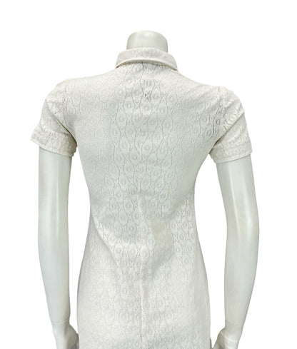 VTG 60S CREAM LACE DAGGER COLLAR MOD GOGO BOHO MINI SHIRT DRESS XS 6