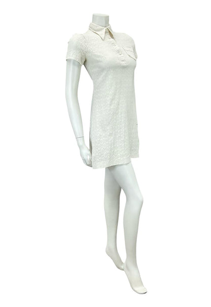 VTG 60S CREAM LACE DAGGER COLLAR MOD GOGO BOHO MINI SHIRT DRESS XS 6