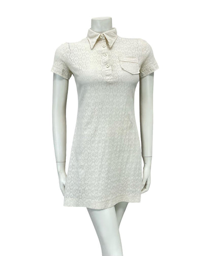 VTG 60S CREAM LACE DAGGER COLLAR MOD GOGO BOHO MINI SHIRT DRESS XS 6