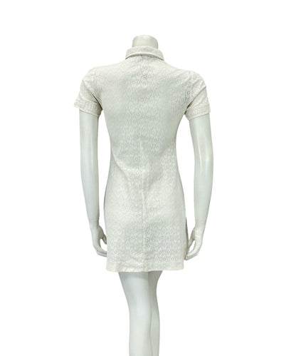 VTG 60S CREAM LACE DAGGER COLLAR MOD GOGO BOHO MINI SHIRT DRESS XS 6
