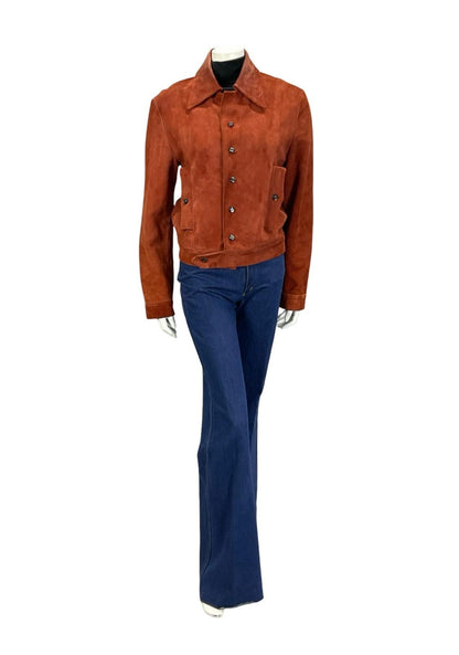 VTG 70S RUSTY REDDISH BROWN SUEDE CROPPED DAGGER COLLAR SUEDE JACKET 12 14 M