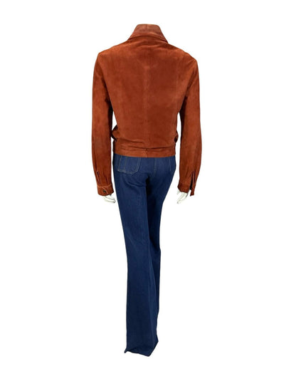 VTG 70S RUSTY REDDISH BROWN SUEDE CROPPED DAGGER COLLAR SUEDE JACKET 12 14 M