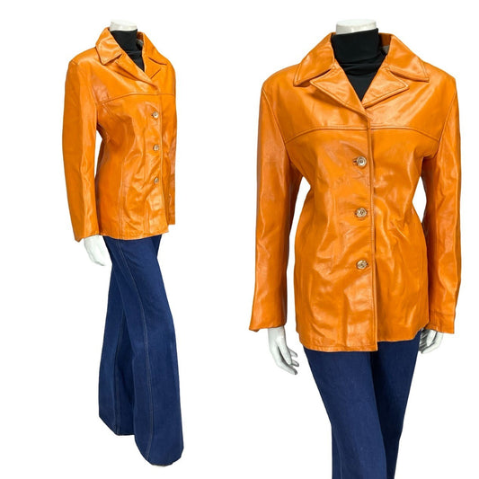 VTG 70S BRIGHT ORANGE MOD LEATHER MOD DAGGER NOTCH LAPEL JACKET 14