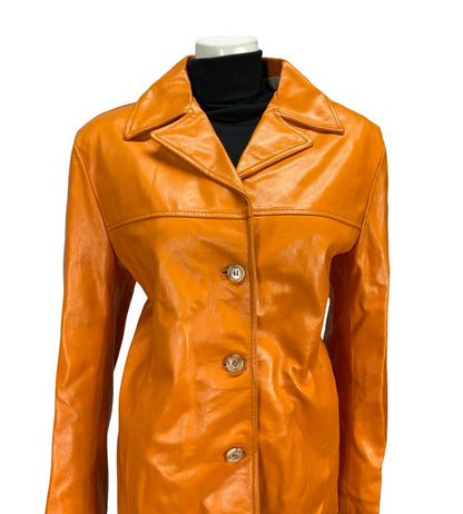 VTG 70S BRIGHT ORANGE MOD LEATHER MOD DAGGER NOTCH LAPEL JACKET 14