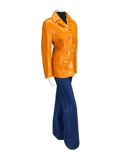 VTG 70S BRIGHT ORANGE MOD LEATHER MOD DAGGER NOTCH LAPEL JACKET 14