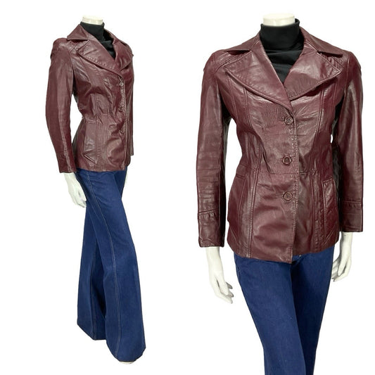 VTG 60S 70S PLUM PURPLE AUBERGINE LEATHER MOD NOTCH LAPEL JACKET 12