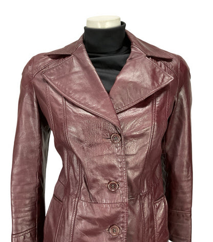 VTG 60S 70S PLUM PURPLE AUBERGINE LEATHER MOD NOTCH LAPEL JACKET 12
