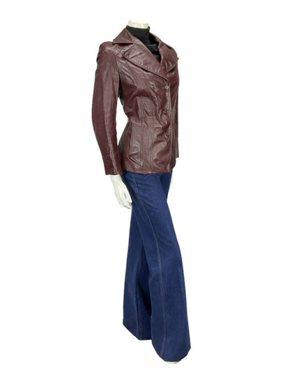 VTG 60S 70S PLUM PURPLE AUBERGINE LEATHER MOD NOTCH LAPEL JACKET 12