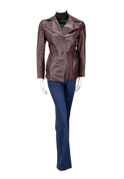 VTG 60S 70S PLUM PURPLE AUBERGINE LEATHER MOD NOTCH LAPEL JACKET 12