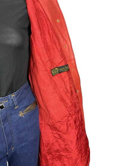 VTG 60S MOD GOGO BRIGHT RED LEATHER DAGGER COLLAR SHIFT JACKET 12