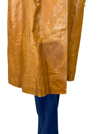 VTG 60S 70S SOFT TAN BROWN LEATHER MOD TRENCH MAC DOUBLE BREAST BELTED COAT 10