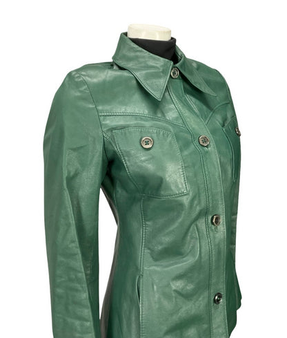 VTG 60S 70S MOD FOREST GREEN GREEN LEATHER DAGGER COLLAR LEATHER JACKET 8